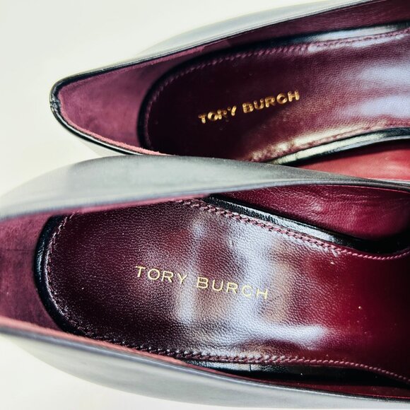 Tory Burch Eleanor Pointed Toe Leather Pump Size 8 Black Kitten Heel Classic - Picture 11 of 16